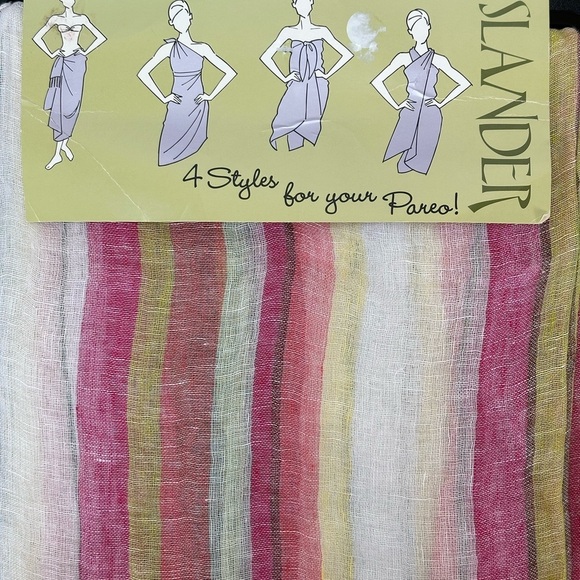 Islander 100% Linen Striped Pareo/Sarong Bathing Suit Cover Up Wrap Sheer - Picture 9 of 9